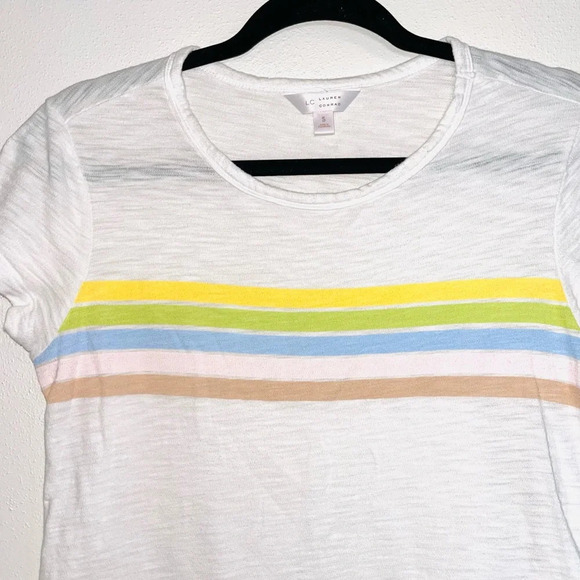 LC Lauren Conrad 100% Cotton White Pastel Striped Tee Small Women’s - Picture 4 of 11